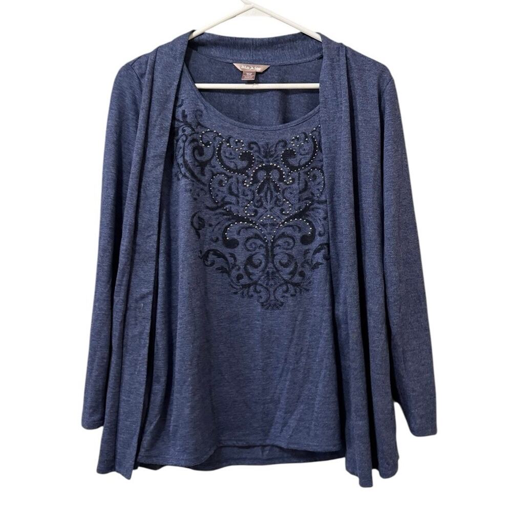 White Stag Twin Cardigan Sweater Set Blue Size Small Gems Lightweight Casual